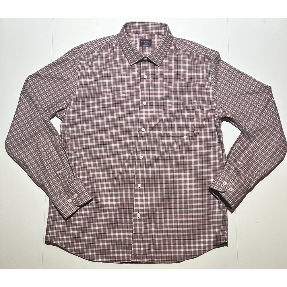 Untuckit Men's Size XL Button Down Shirt Red White Plaid 100% Cotton Casual